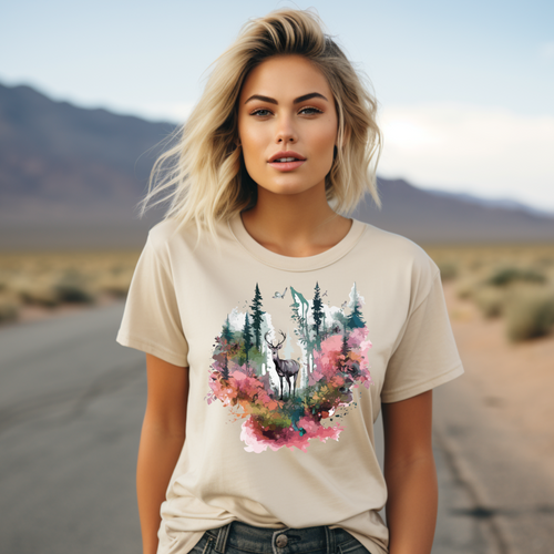 Whimsical Forest Deer Graphic T-Shirt