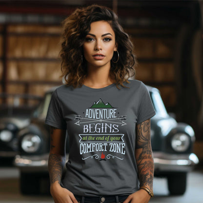 Adventures Camping T-shirt. Adventure Begins at the end of your Confort Zone.