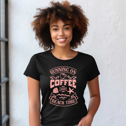 Summer Beach Vacation T-Shirt. Running on Coffee and Beach Time Outdoor Gift Tee. Vacation Gift Top.