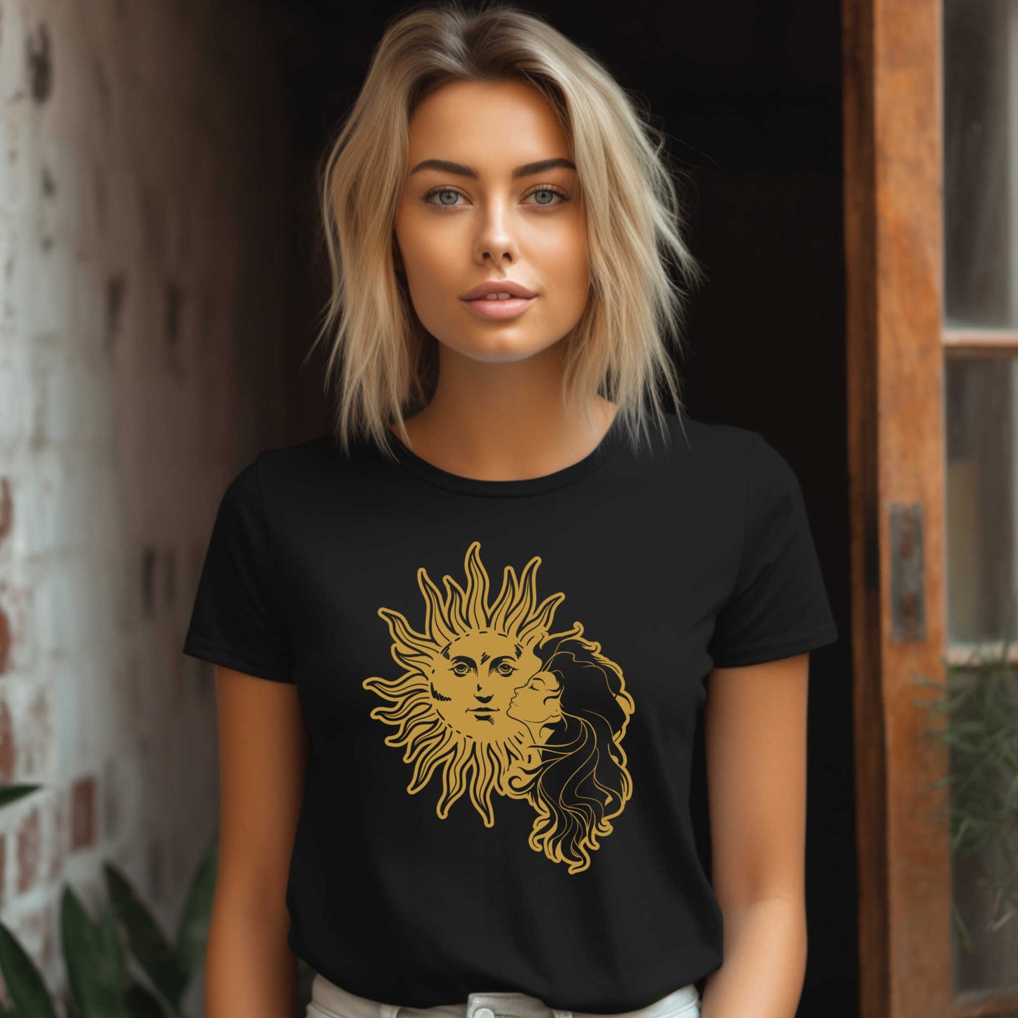 Girl and Sun Graphic Tee for Women, Trendy Casual Wear, Ideal Gift for Her on Any Occasion.