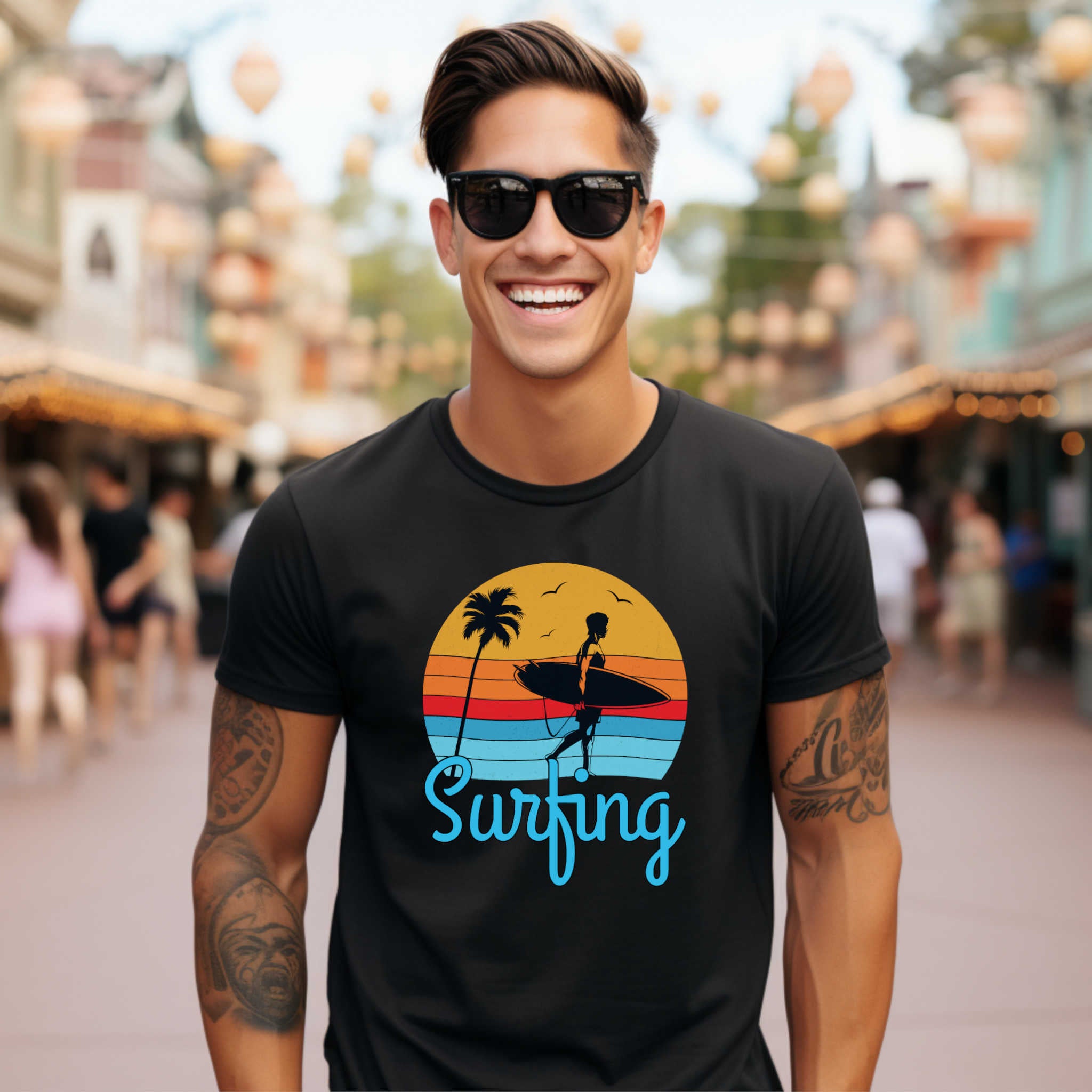 Surfing T Shirt for Men Cool Beach Summer Vacation Tee