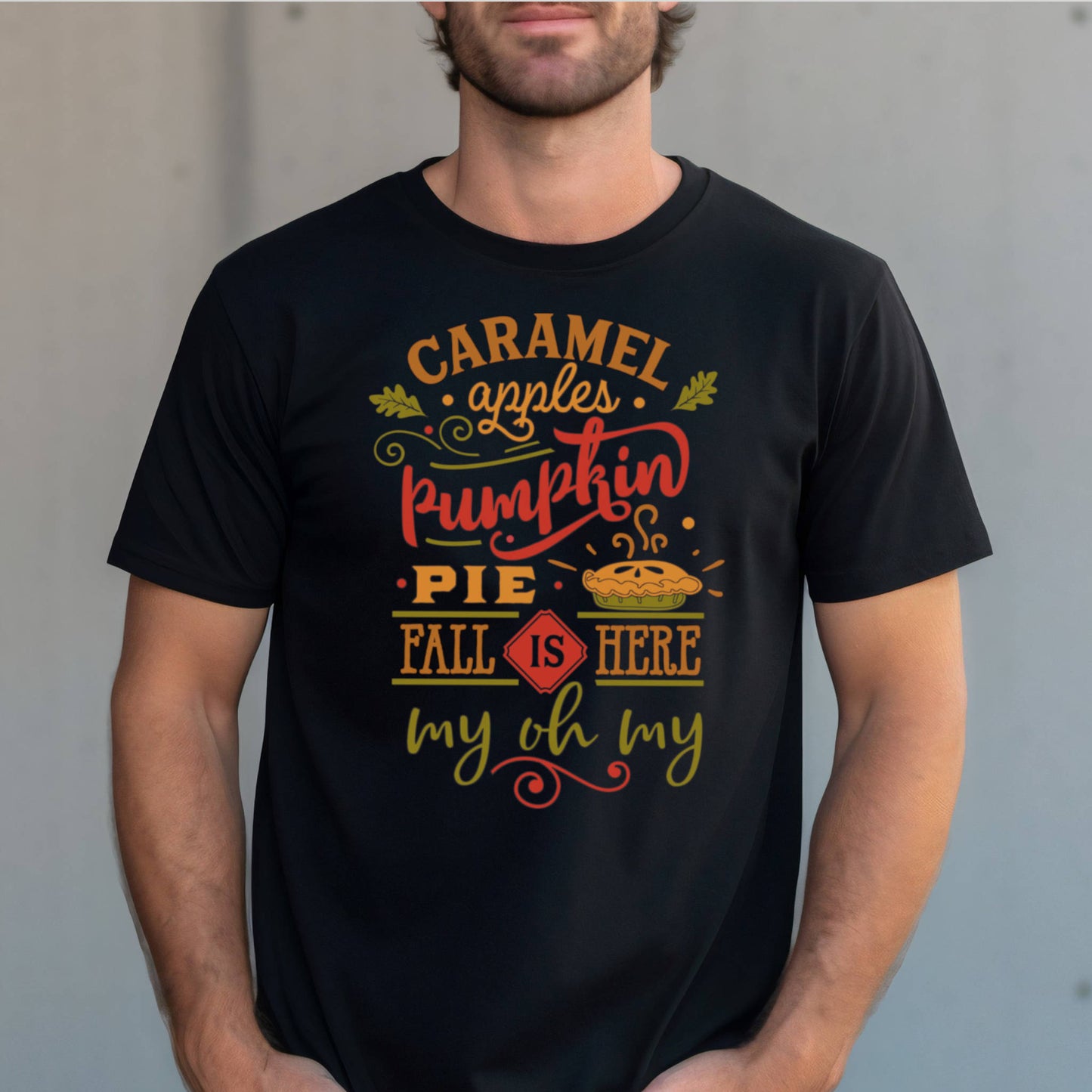 T-shirt for Autumn. Caramel Apples Pumpkin Pie.