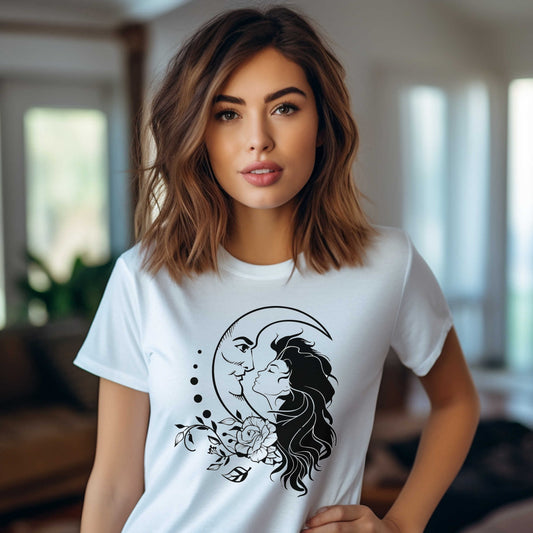 Moon Girl T-shirt Print #2, Artistic Celestial Girl Tee.