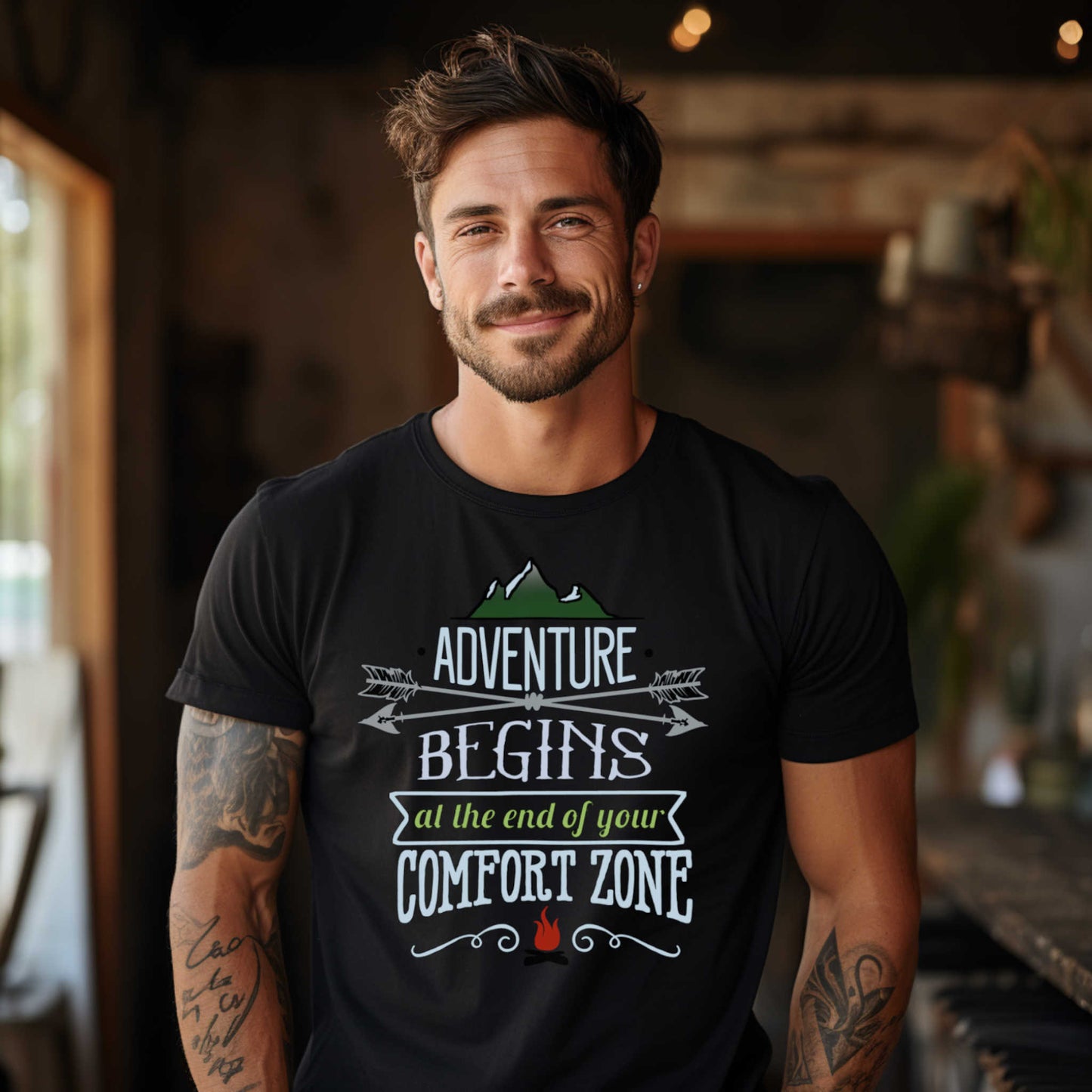 Adventures Camping T-shirt. Adventure Begins at the end of your Confort Zone.