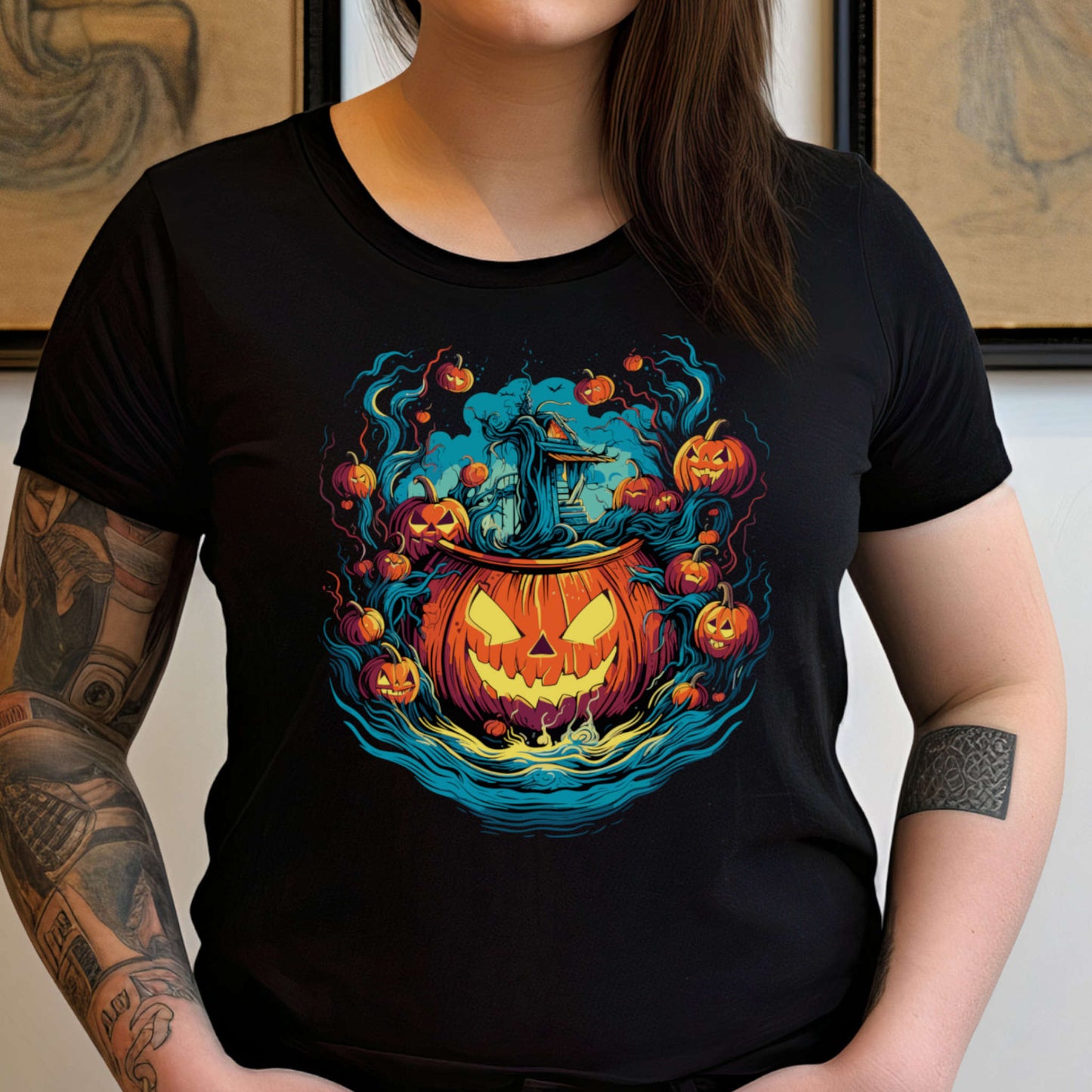 T-shirt for Halloween. Spooky Pumpkin design.