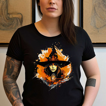 T-shirt for Halloween. Witch design. Witch with Hat. Spooky witch.