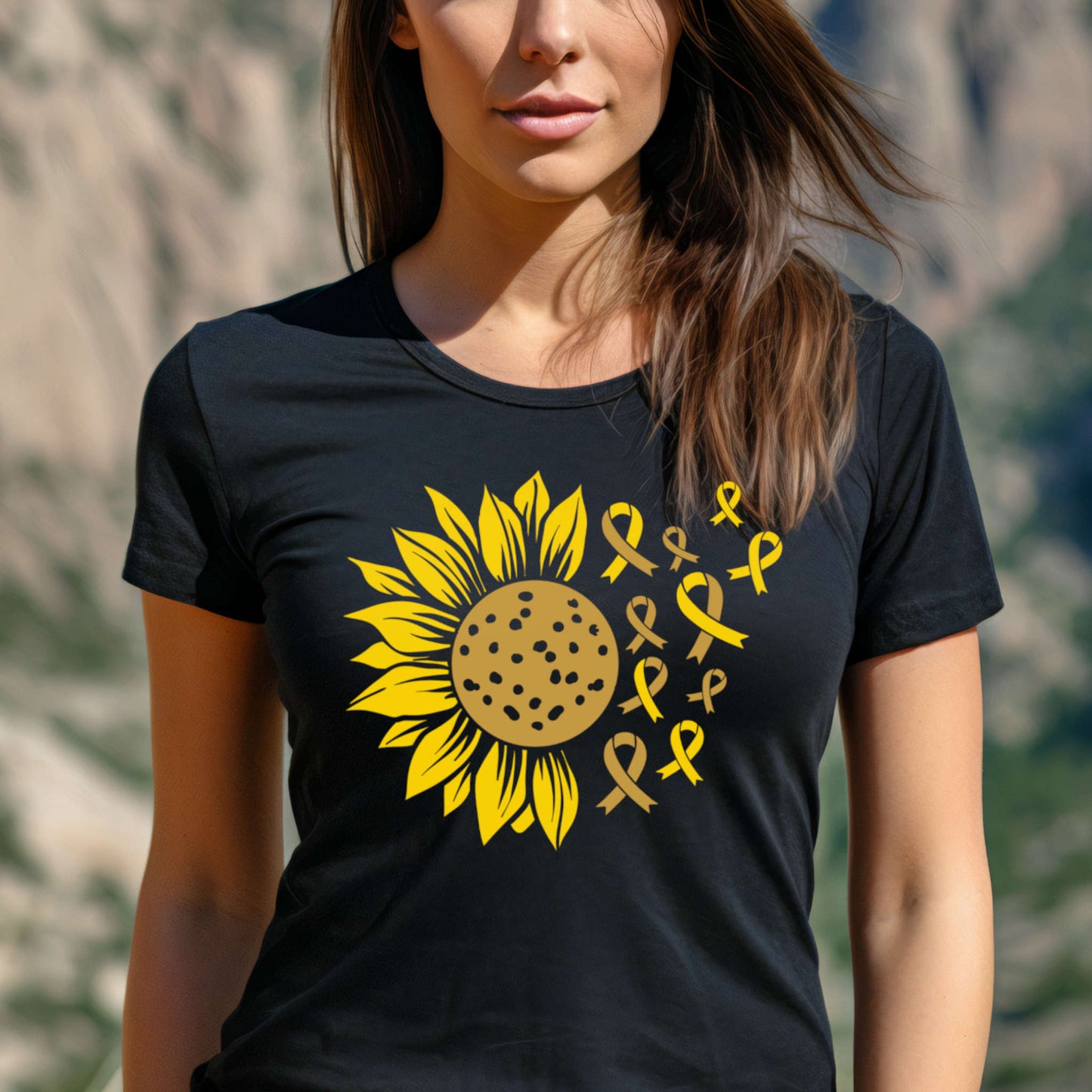 T-shirt with Sunflower. Cancer Awareness.