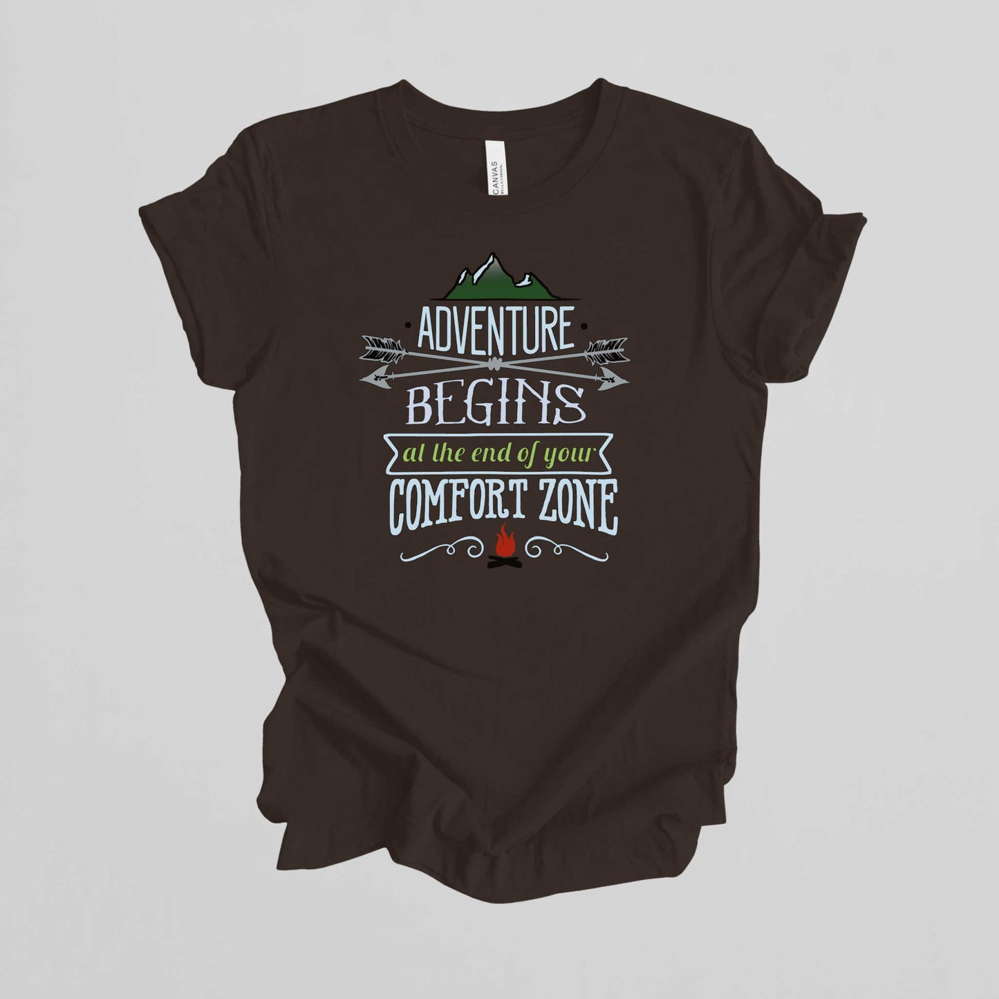 Adventures Camping T-shirt. Adventure Begins at the end of your Confort Zone.