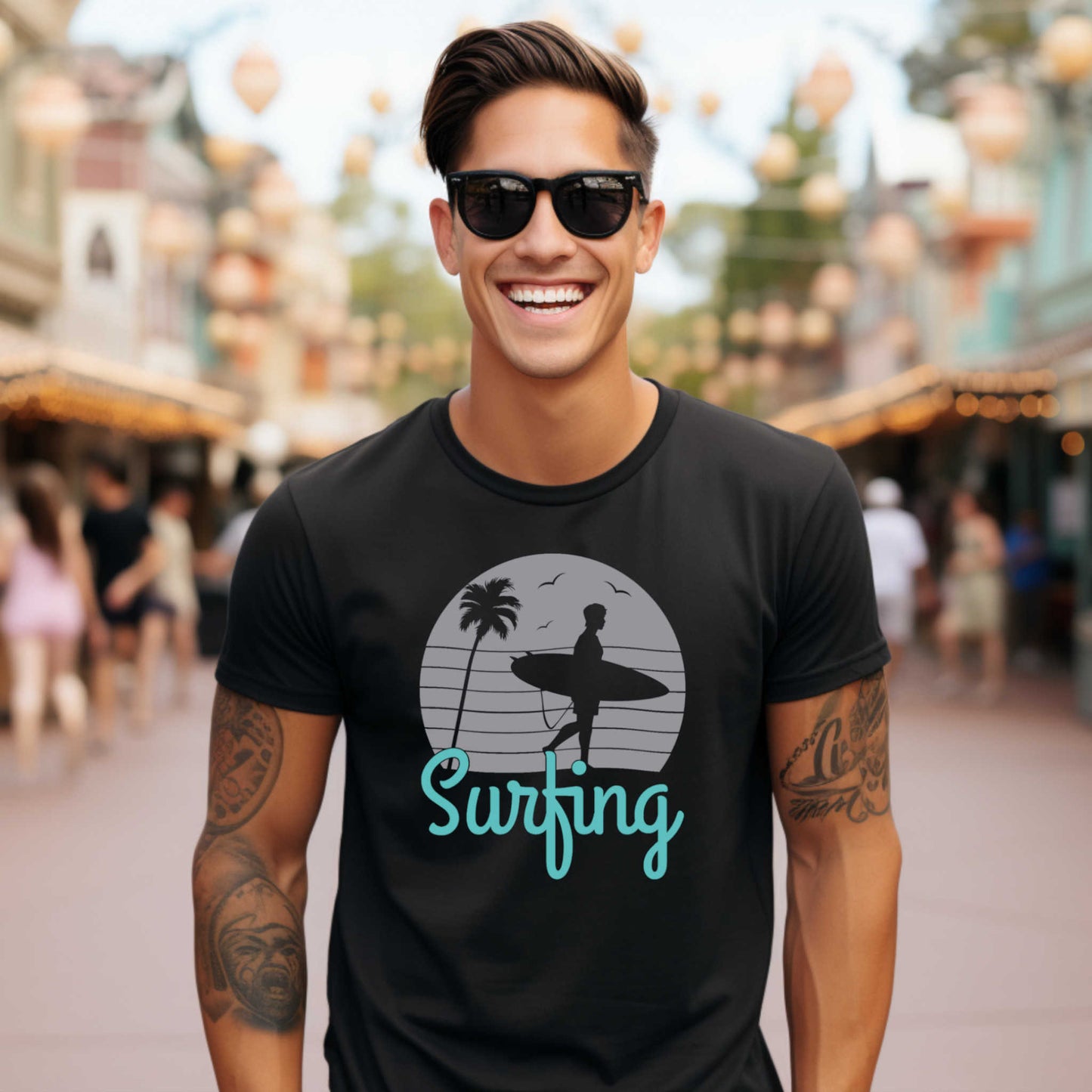 Surfing T-Shirt for Men, Cool Beach Summer Vacation Tee.