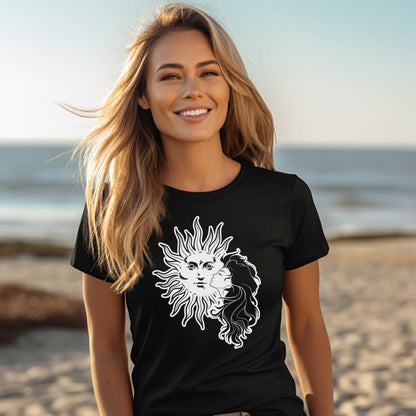 Girl and Sun Graphic Tee for Women, Trendy Casual Wear, Ideal Gift for Her on Any Occasion.