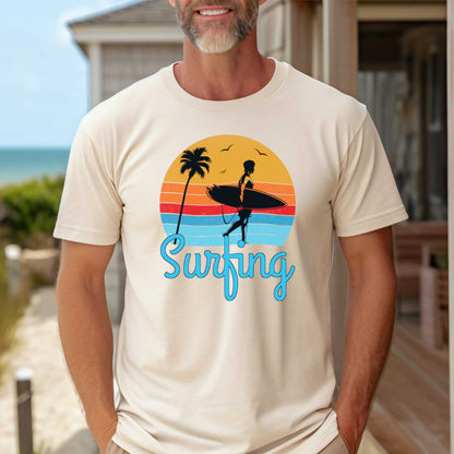 Surfing T-Shirt for Men, Cool Beach Summer Vacation Tee.