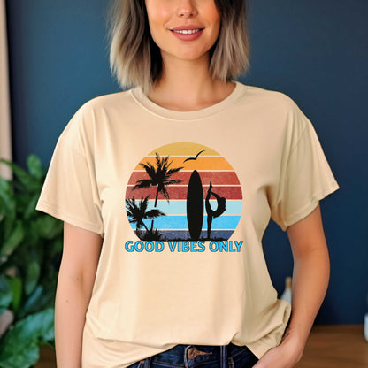 Good Vibes Only T-shirt for Women, Summer Vacation Outdoor Tee.