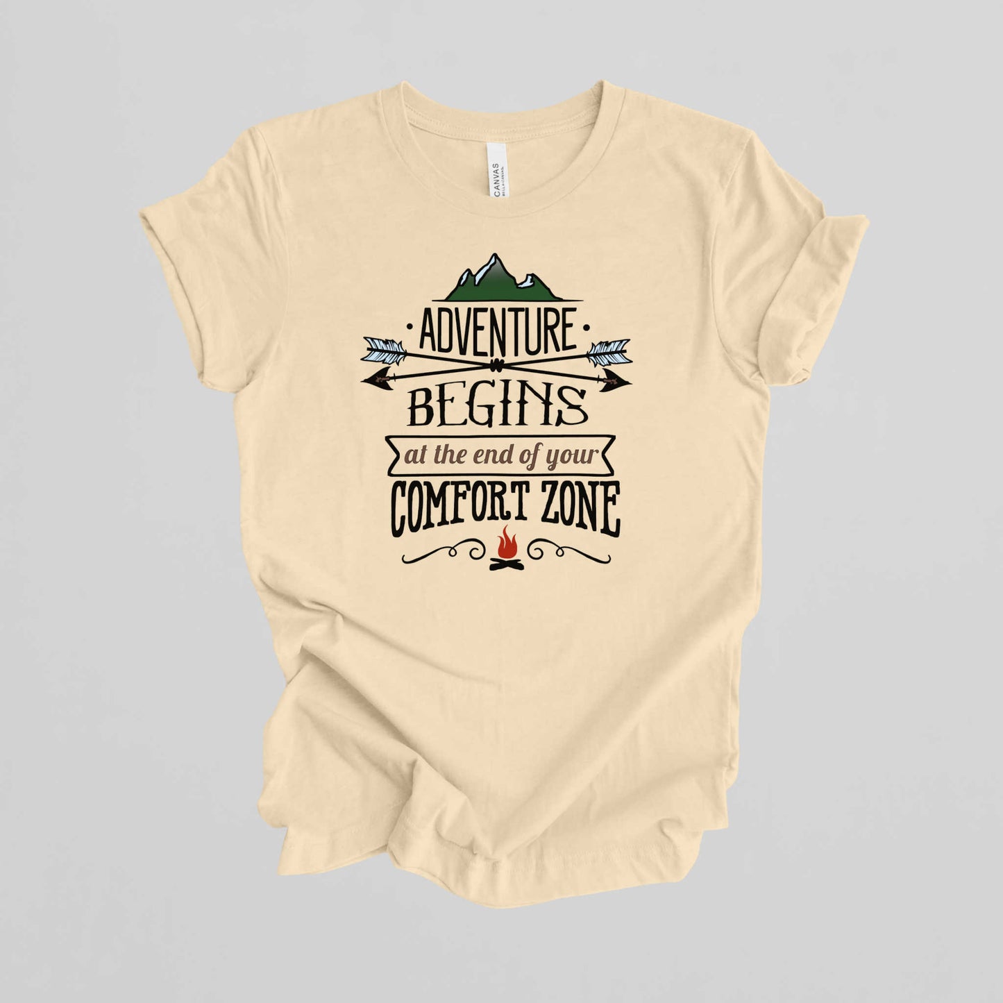 Adventures Camping T-shirt. Adventure Begins at the end of your Confort Zone.