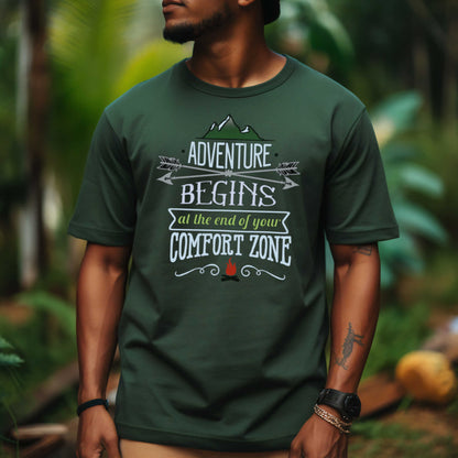 Adventures Camping T-shirt. Adventure Begins at the end of your Confort Zone.