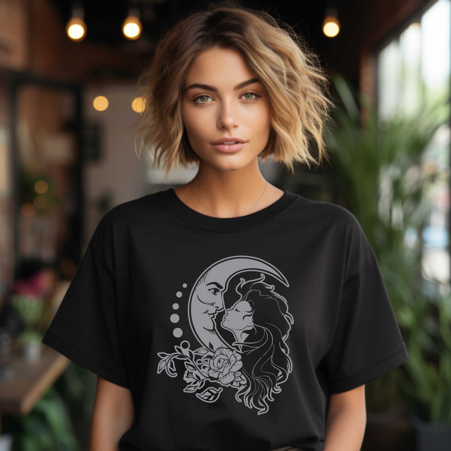 Moon Girl T-shirt Print #2, Artistic Celestial Girl Tee.