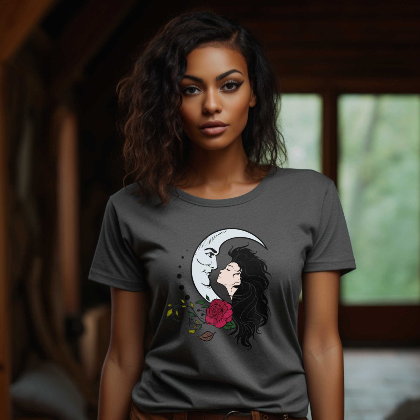 Moon Girl T-shirt Print #2, Artistic Celestial Girl Tee.