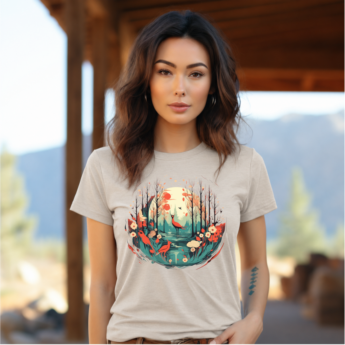 Whimsical Forest Birds Graphic T-Shirt