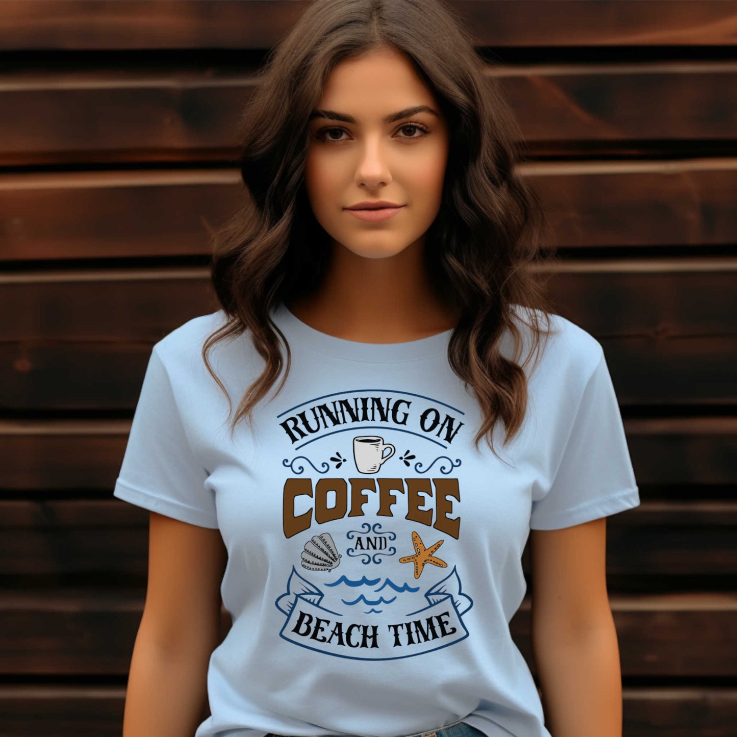 Summer Beach Vacation T-Shirt. Running on Coffee and Beach Time Outdoor Gift Tee. Vacation Gift Top.