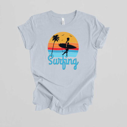 Surfing T-Shirt for Men, Cool Beach Summer Vacation Tee.