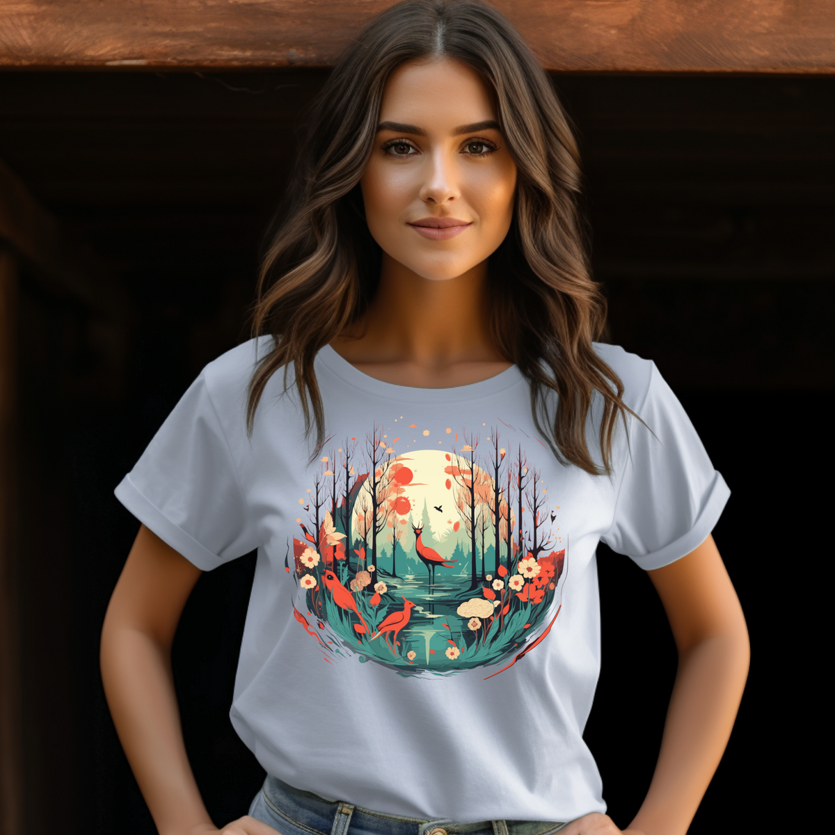 Whimsical Forest Birds Graphic T-Shirt