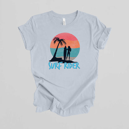 Surf Rider T-Shirt, Summer Beach Vacation Tee.