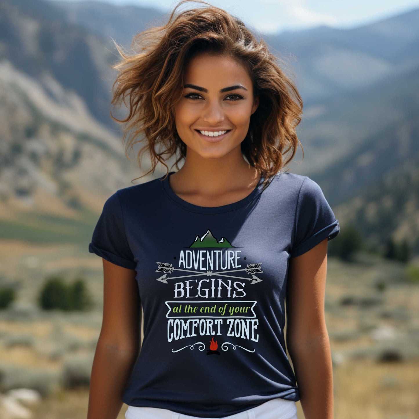 Adventures Camping T-shirt. Adventure Begins at the end of your Confort Zone.