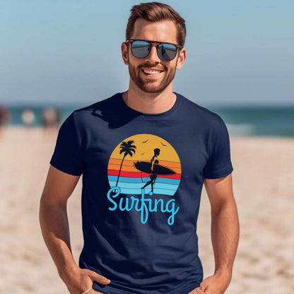 Surfing T-Shirt for Men, Cool Beach Summer Vacation Tee.