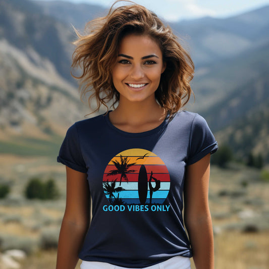 Good Vibes Only T-shirt for Women, Summer Vacation Outdoor Tee.