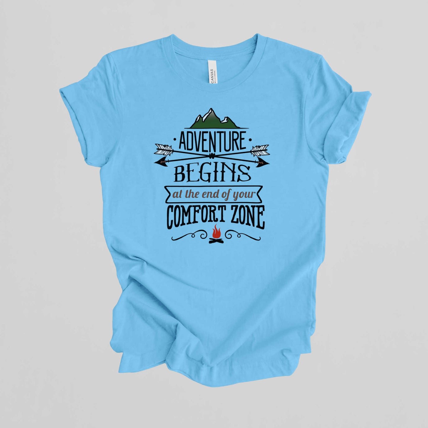 Adventures Camping T-shirt. Adventure Begins at the end of your Confort Zone.