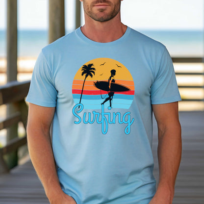 Surfing T-Shirt for Men, Cool Beach Summer Vacation Tee.