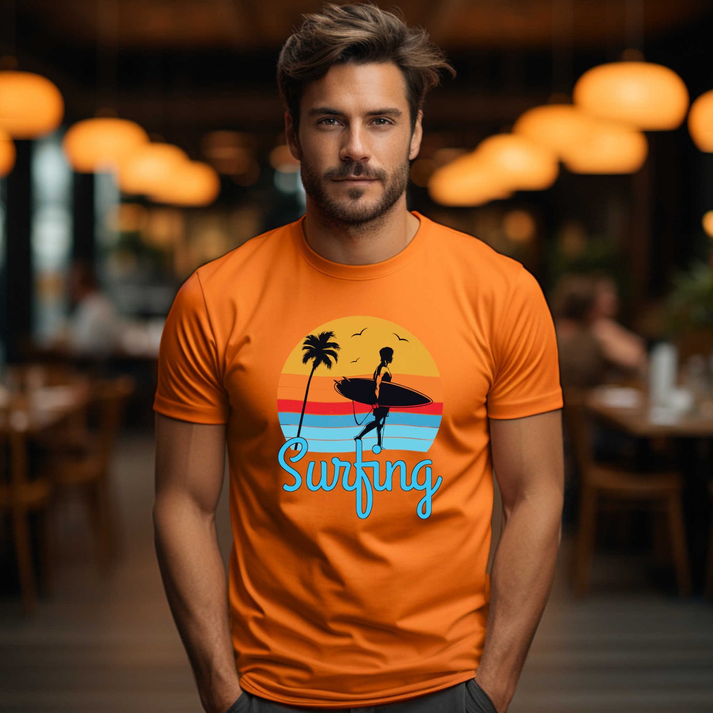 Surfing T-Shirt for Men, Cool Beach Summer Vacation Tee.