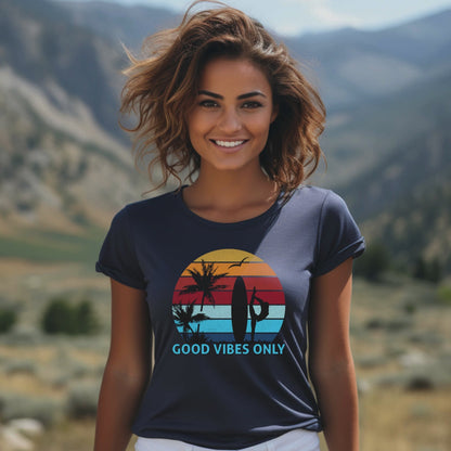 Good Vibes Only T-shirt for Women, Summer Vacation Outdoor Tee.