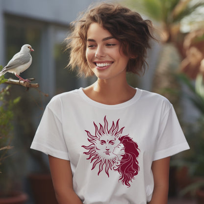 Girl and Sun Graphic Tee for Women, Trendy Casual Wear, Ideal Gift for Her on Any Occasion.