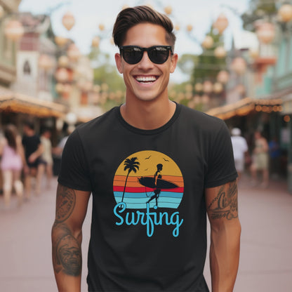 Surfing T-Shirt for Men, Cool Beach Summer Vacation Tee.