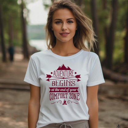 Adventures Camping T-shirt. Adventure Begins at the end of your Confort Zone.