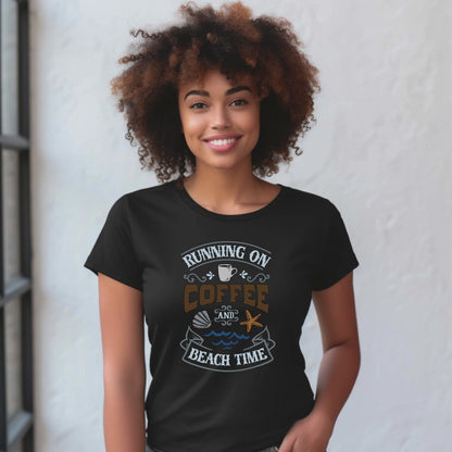 Summer Beach Vacation T-Shirt. Running on Coffee and Beach Time Outdoor Gift Tee. Vacation Gift Top.