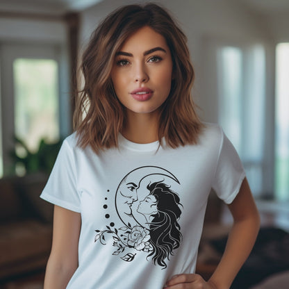 Moon Girl T-shirt Print #2, Artistic Celestial Girl Tee.