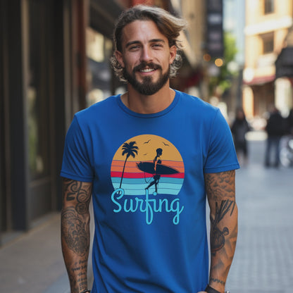 Surfing T-Shirt for Men, Cool Beach Summer Vacation Tee.