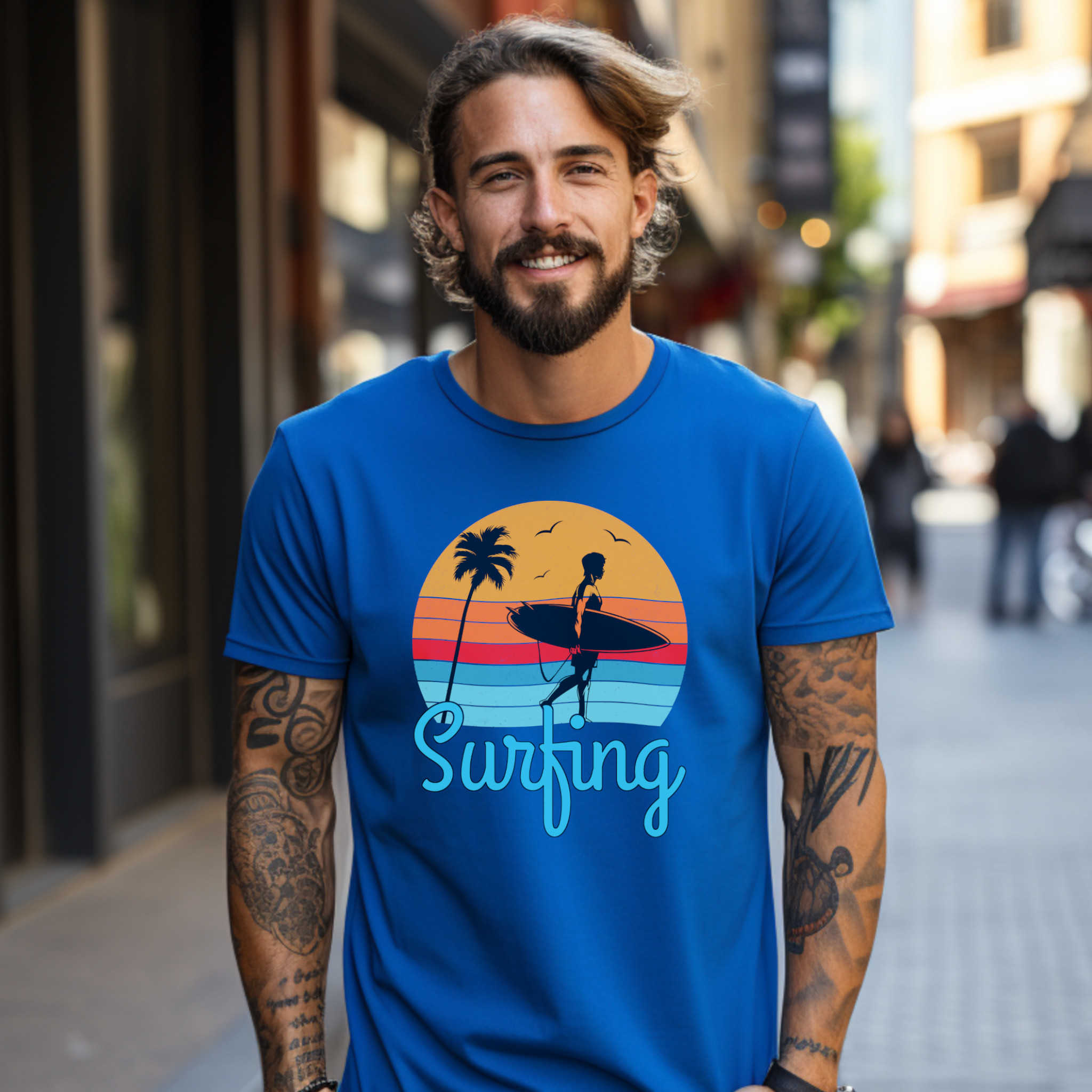 Surfing T Shirt for Men Cool Beach Summer Vacation Tee