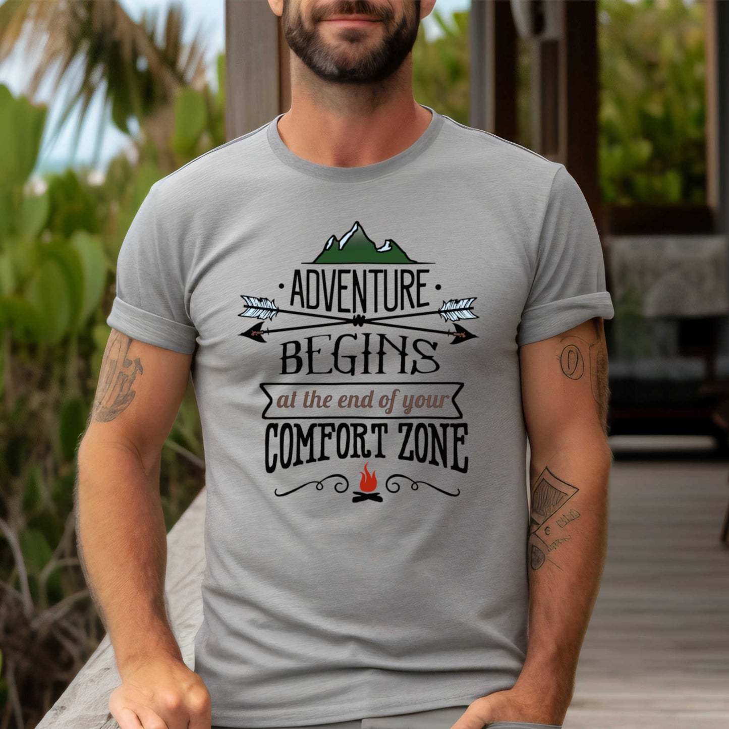 Adventures Camping T-shirt. Adventure Begins at the end of your Confort Zone.