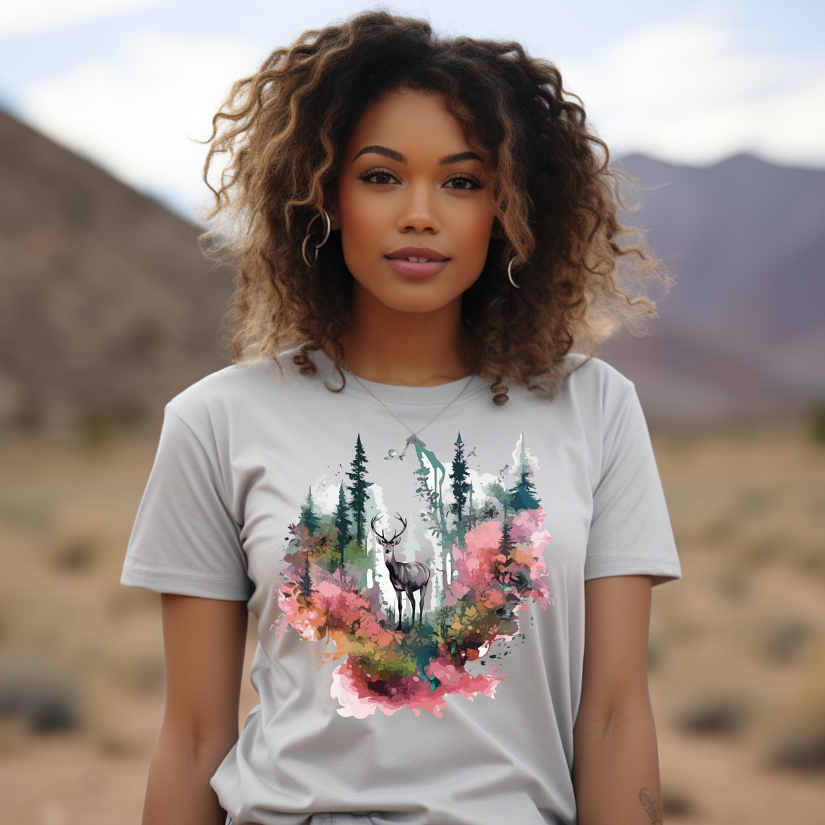 Whimsical Forest Deer Graphic T-Shirt