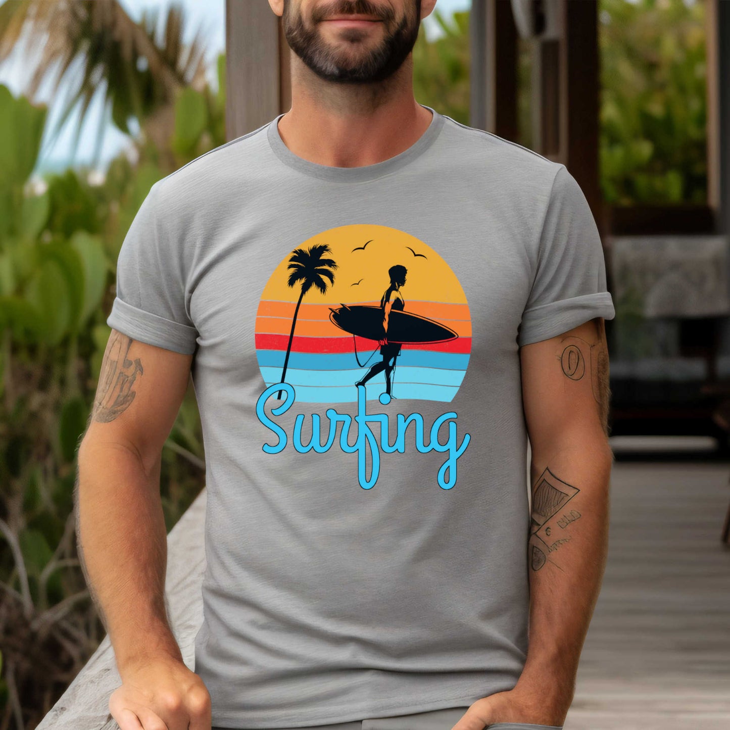 Surfing T-Shirt for Men, Cool Beach Summer Vacation Tee.