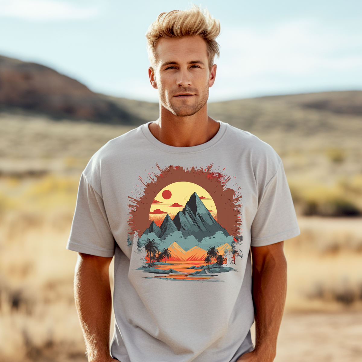 Vintage Mountain Sunset Graphic T-Shirt