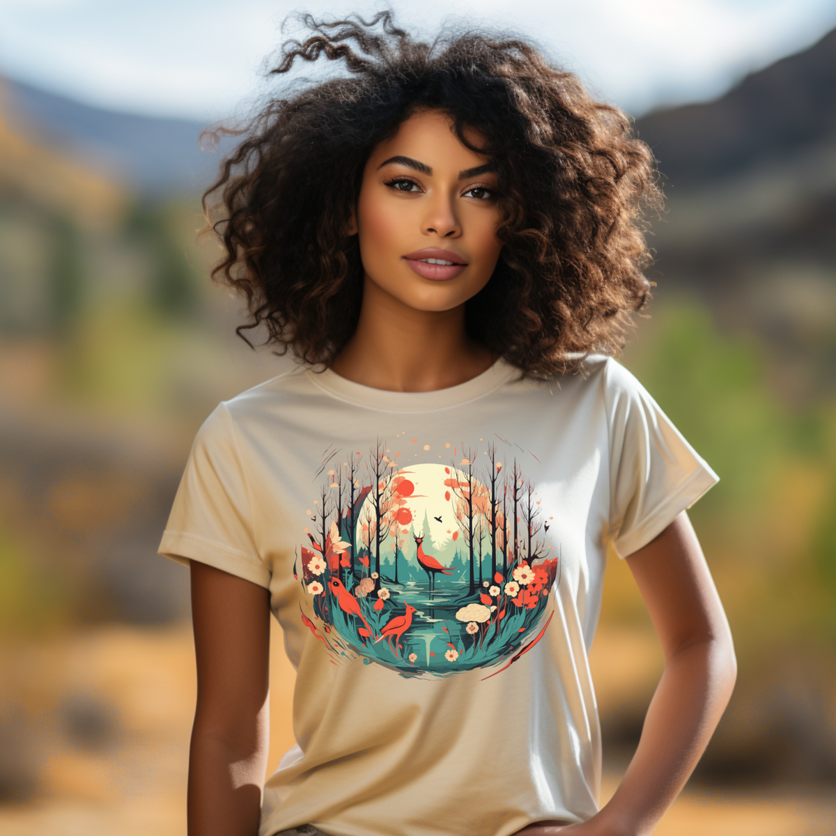 Whimsical Forest Birds Graphic T-Shirt