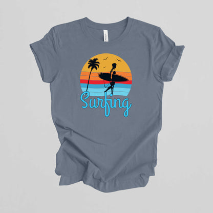 Surfing T-Shirt for Men, Cool Beach Summer Vacation Tee.