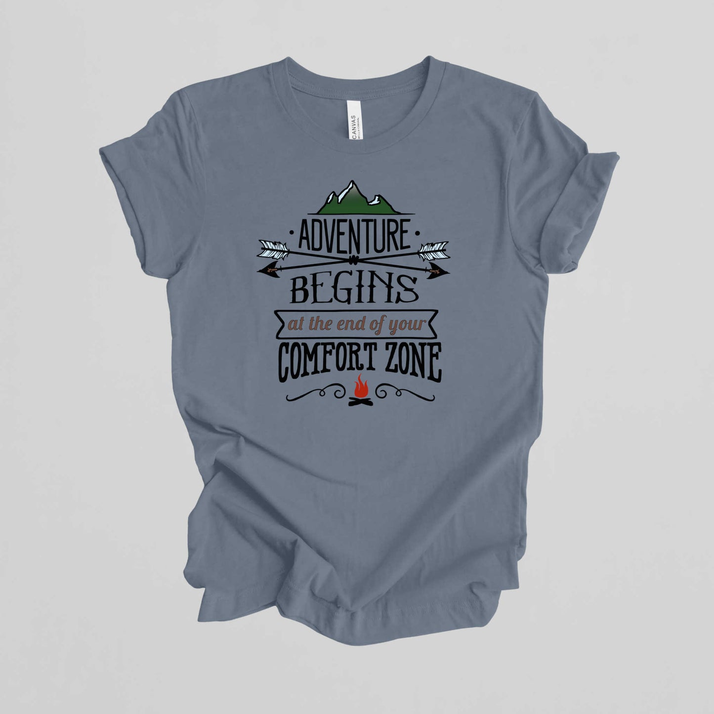 Adventures Camping T-shirt. Adventure Begins at the end of your Confort Zone.