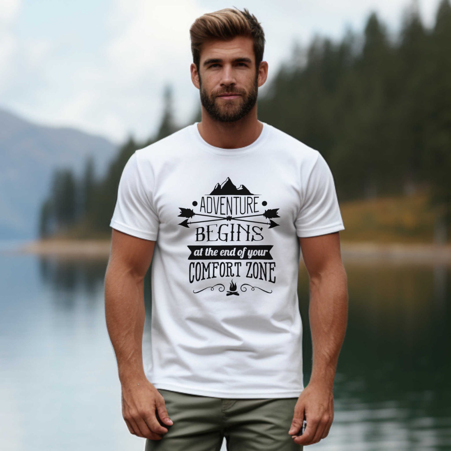 Adventures Camping T-shirt. Adventure Begins at the end of your Confort Zone.