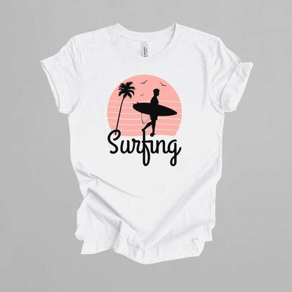 Surfing T-Shirt for Men, Cool Beach Summer Vacation Tee.