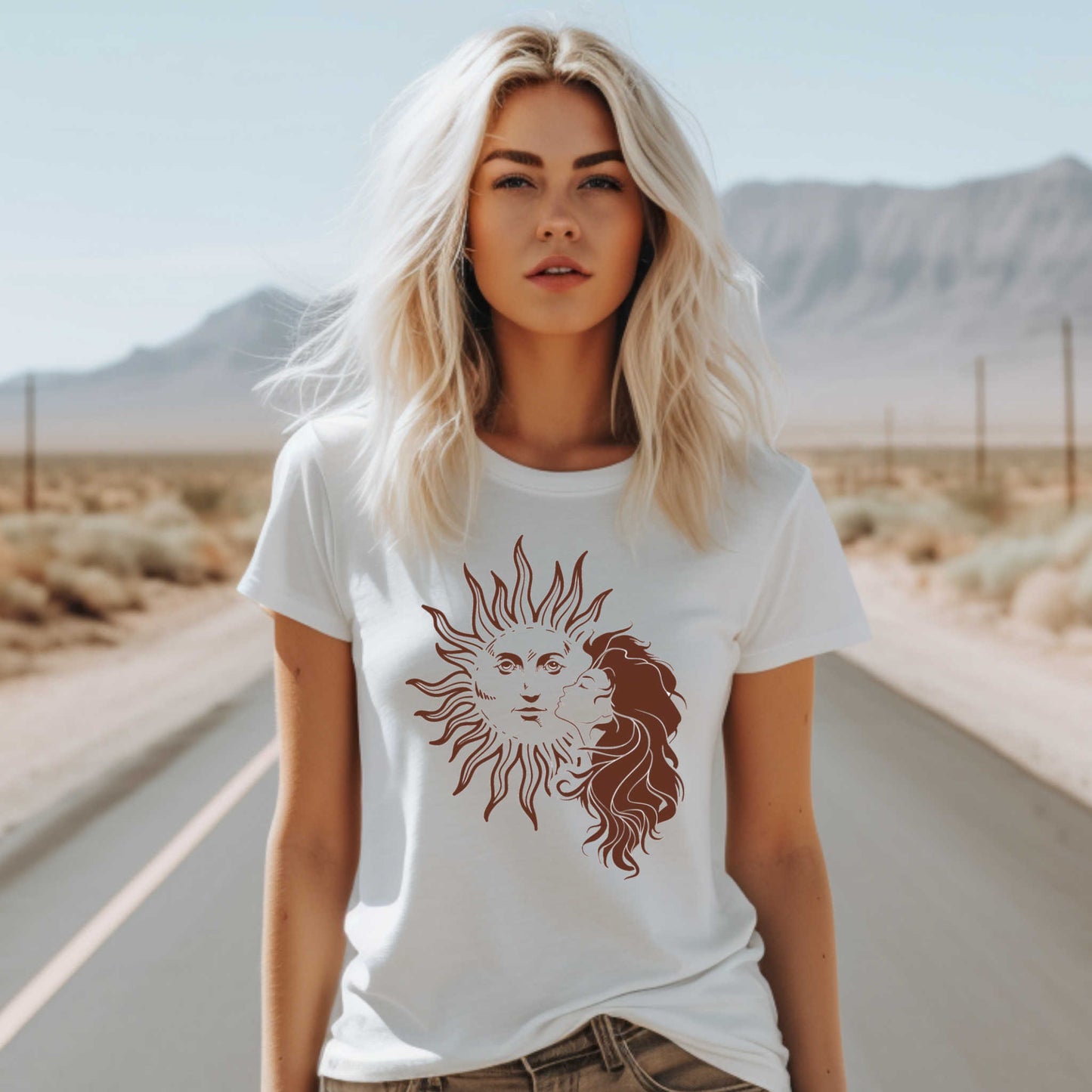 Girl and Sun Graphic Tee for Women, Trendy Casual Wear, Ideal Gift for Her on Any Occasion.