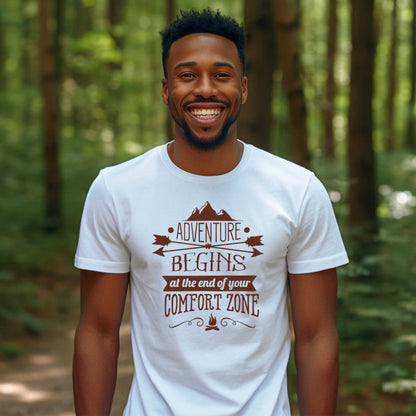 Adventures Camping T-shirt. Adventure Begins at the end of your Confort Zone.